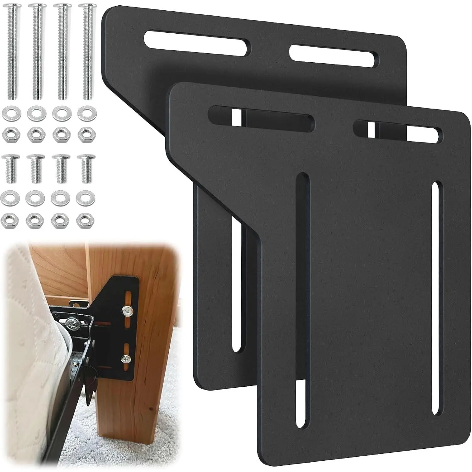 Full to Queen Conversion Kit, Headboard Adapter Brackets, 2 Pack | Adjusts 0–4 in. per side for full-to-queen and queen-to-full headboard mounting. Bolt-on metal bed frames only; no drilling.