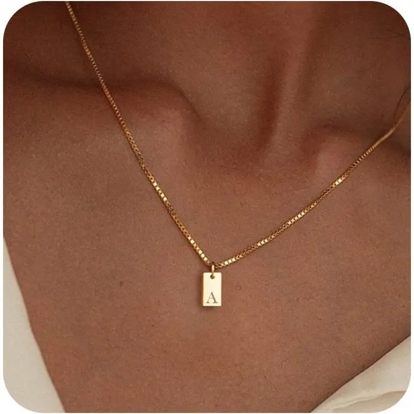 Necklaces for Women 14K Gold Plated Letter Necklace Dainty Gold Name Necklace Personalized Initial Tag Pendant Necklace for Women Trendy Gold Jewelry