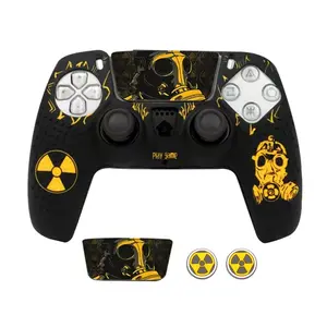Silicone Rubber Back Dots Carving Customizing Skin Cover for PS5 Controller x 1(Radiation Yellow) with Pro Thumb Grips x 2，extends playtime，enhance gaming，ps5 gear，father's day gift.