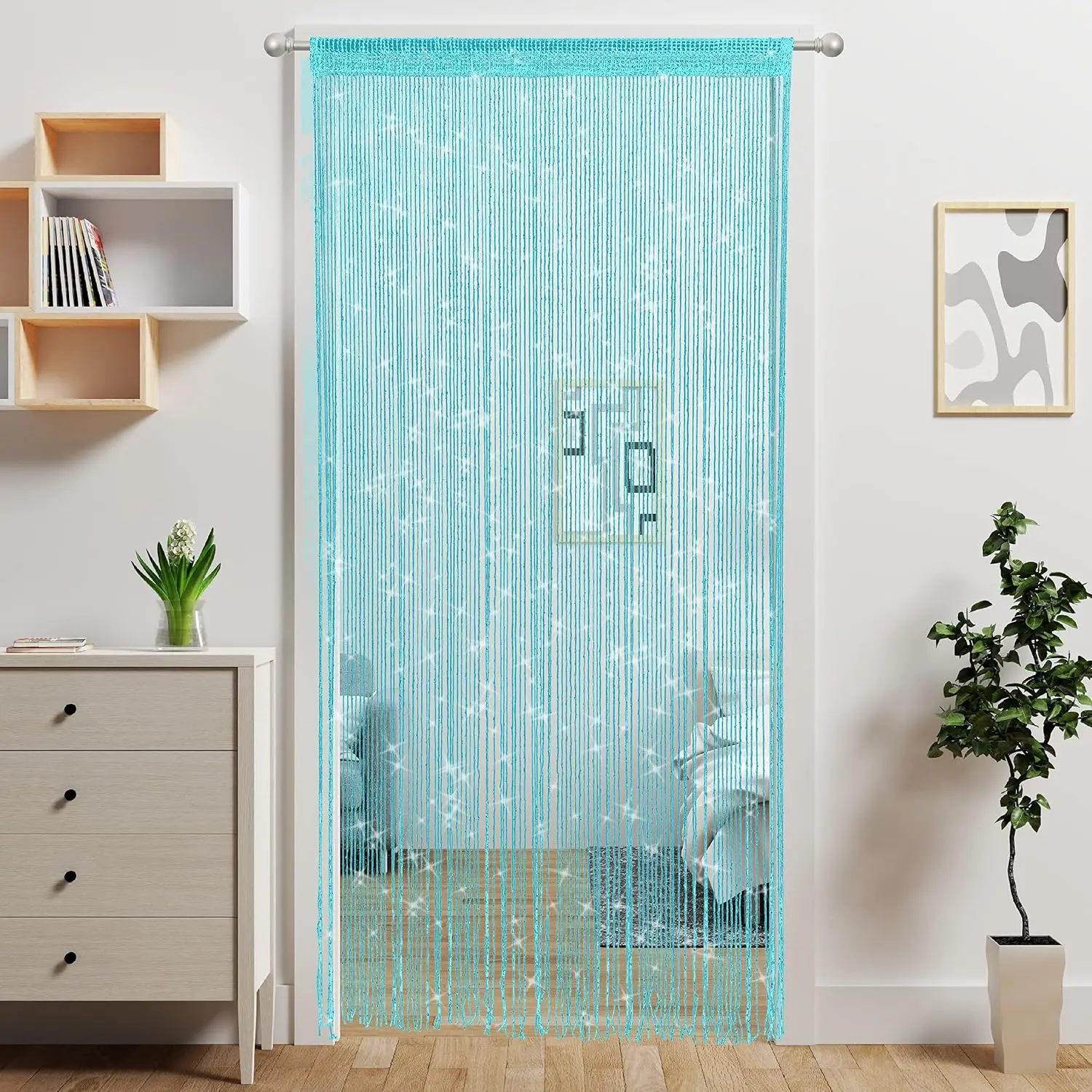 Door String Curtain Doorway Beads Curtains,Hanging Room Divider Beaded Decor Hippie Glitter Fringe Panel Closet Window Doors Sequin Sheer Boho Doors Tassel(Blue)