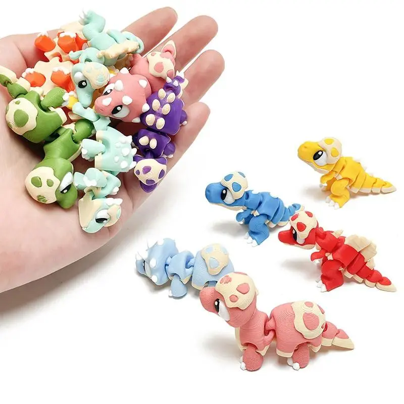 Mini 3D Printed Dinosaur Action Figures - Movable Joints, Egg-Shape Shell, T-Rex, Spinosaurus, Triceratops, Brachiosaurus Plastic Statues for Desktop Home Decor