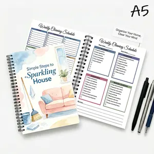 A5 Book Guide Home Cleaning Black Spiral Binding 37 Pages Printed Relaxation Gift Women Men Friends Family Colleagues Partner Summer Midyear Promotion Birthday Planner