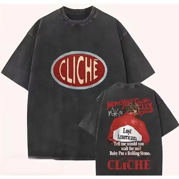 Cliche Lost Americana Vintage Mineral Wash Graphic T-Shirt Heavyweight Cotton Casual Vintage Washed Tee Trendy Tops Unique Trendy Gift