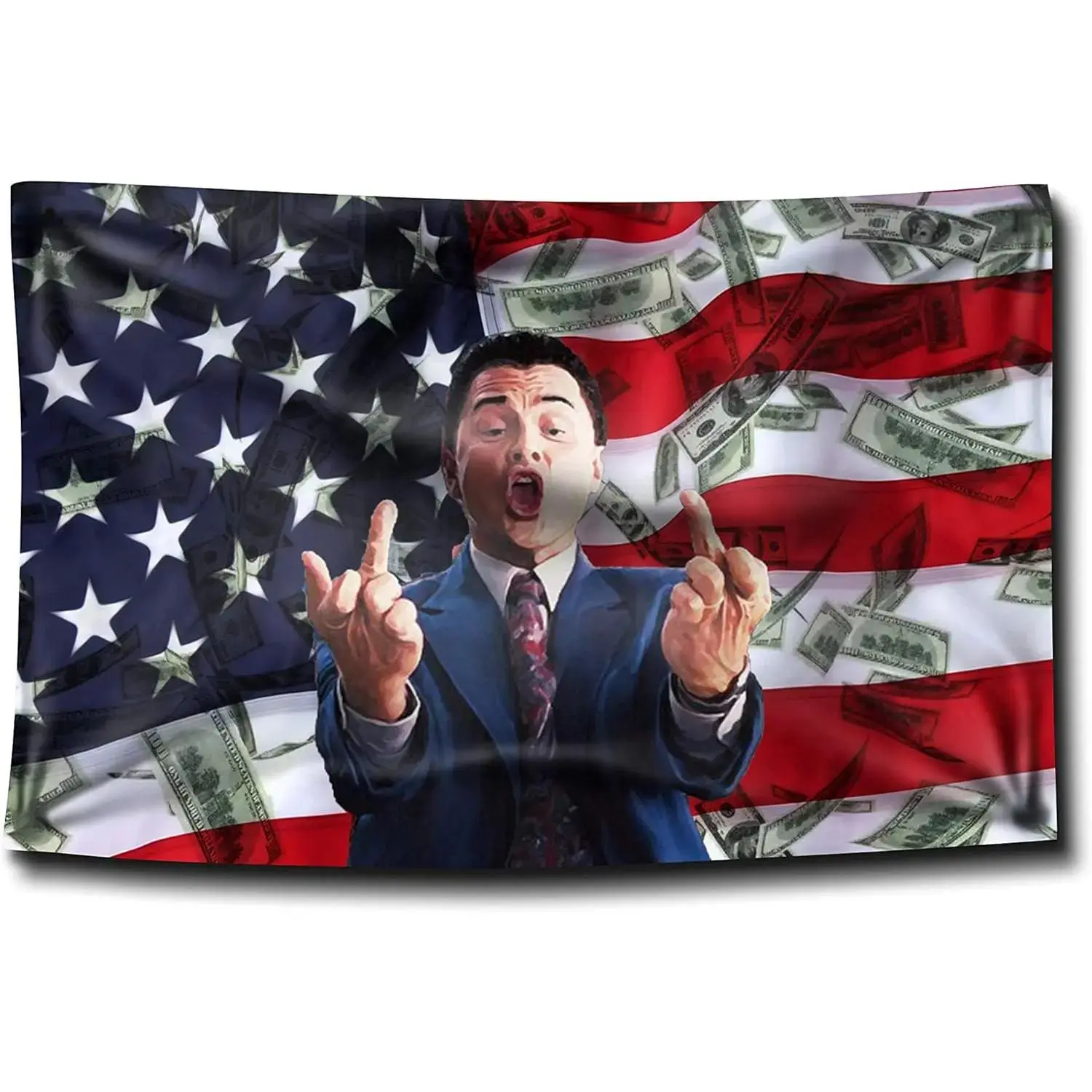 60in x 40in Light Flag Banner Tapestry - Wolf of Wall Street Middle Finger Design for College Dorm, Living Room Decor, Bedroom Items, Home Hanging Gift Wall Art, Living Room Wall Decor