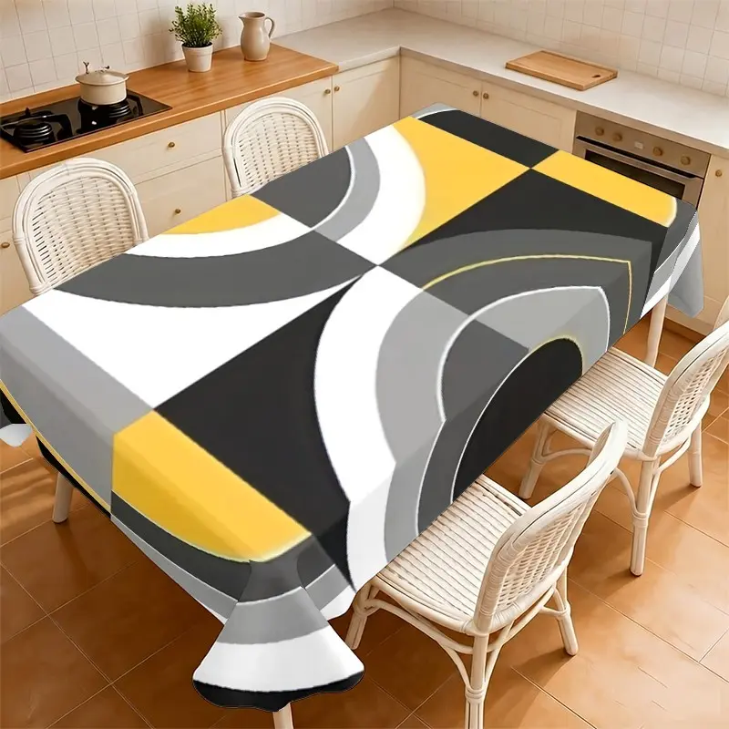 Modern Abstract Geometric Tablecloth, Bold Curve Art Design, Waterproof Heat Resistant, Easy Clean, Perfect for Dining and Parties