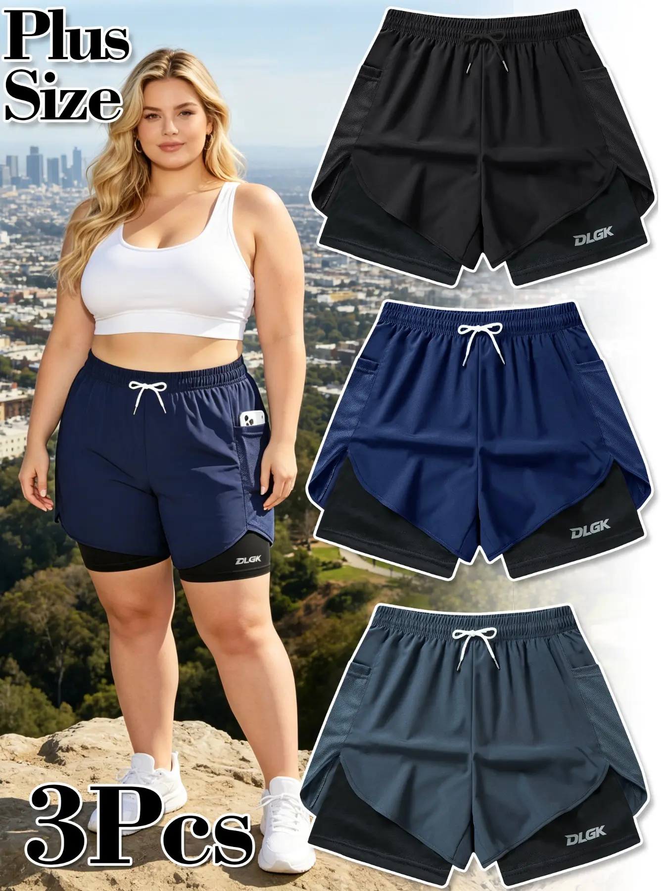 DLGK Women's Plus Size Elastic Waist Drawstring Sporty Shorts, Activewear Shorts, Sports Drawstring Shorts, Comfortable Loose-Fitting Gym Wear, Ideal for Daily Activities