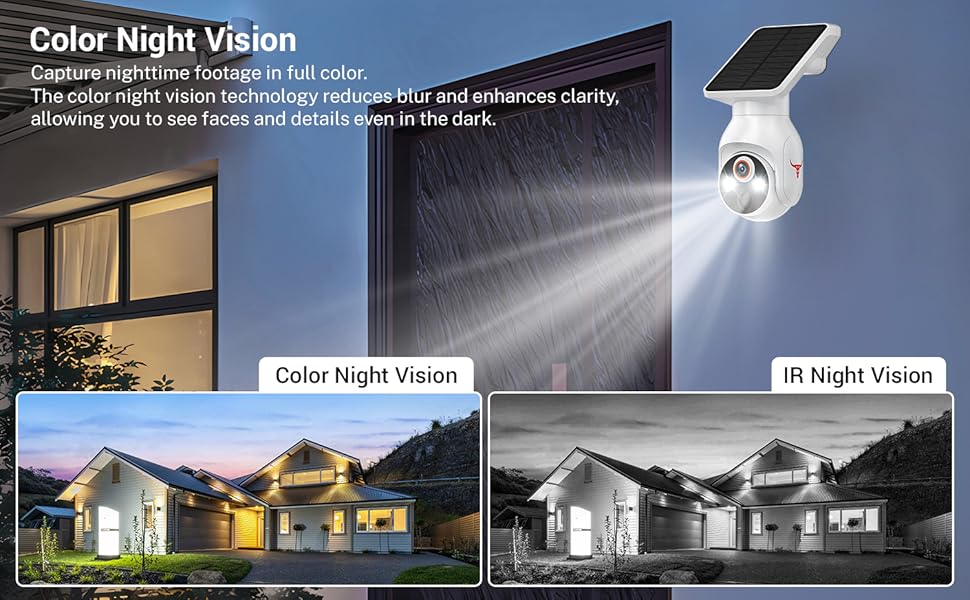 1080p Security Camera Wireless with Solar Panel, AI Human Detection, 2-Way Audio, Color Night Vision, 2.4G WiFi Only, Cloud Storage (Sold Separately), Indoor/Outdoor Surveillance Bullet Cam (WiFi)