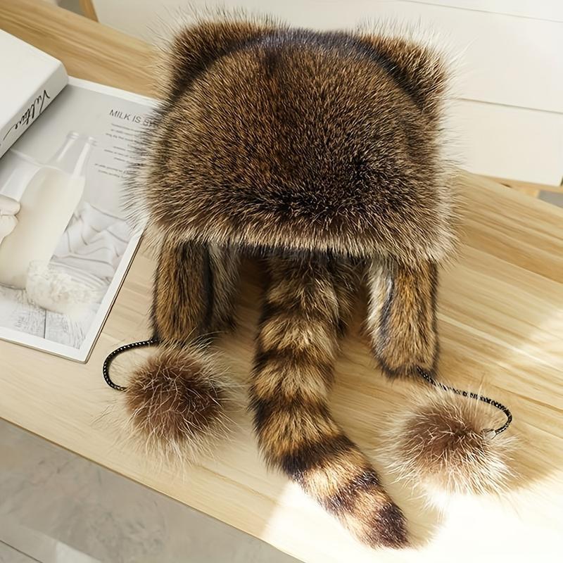 2025 Raccoon Tail Mood Hat – Trending Retro Y2K Fluffy Winter Hat with Detachable Earmuffs, Soft Hypoallergenic Cozy Knit, Machine-Washable Cottagecore Streetwear Accessory for Cold Weather, Travel & Daily Outfits