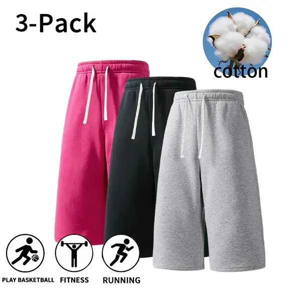 Soft pure cotton knee-length sport shorts with adjustable drawstring elastic waistband relaxed wide leg silhouette breathable lightweight cotton fabric versatile athletic bottom staple for workout modern mensfashion styling