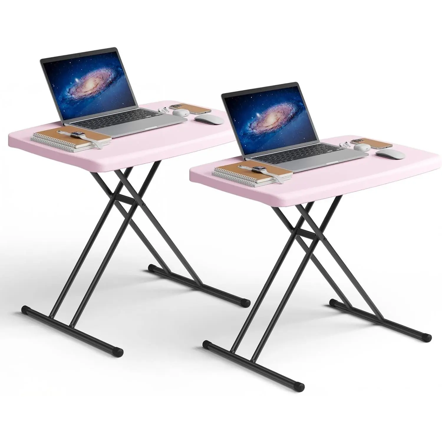 Folding Table 30 Inch - 2Pack,Small Desk Adjustable Height TV Tray for Laptop, Couch, Camping - Heavy Duty Utility Foldable Table for Small Spaces, No Assembly Required, Pink Granite