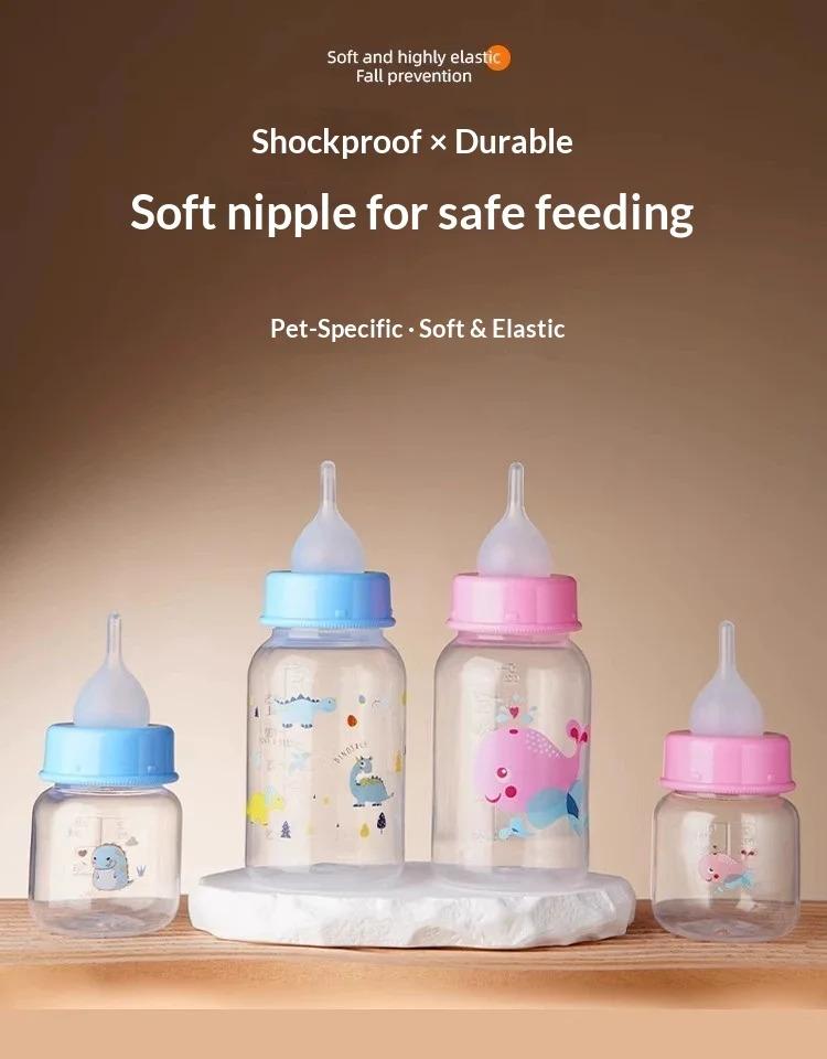 OEM Baby Bottle for Newborn Kittens & Puppies PP Food Grade Silicone Feeder with Cartoon Animal Print Nipple Cat Supplies