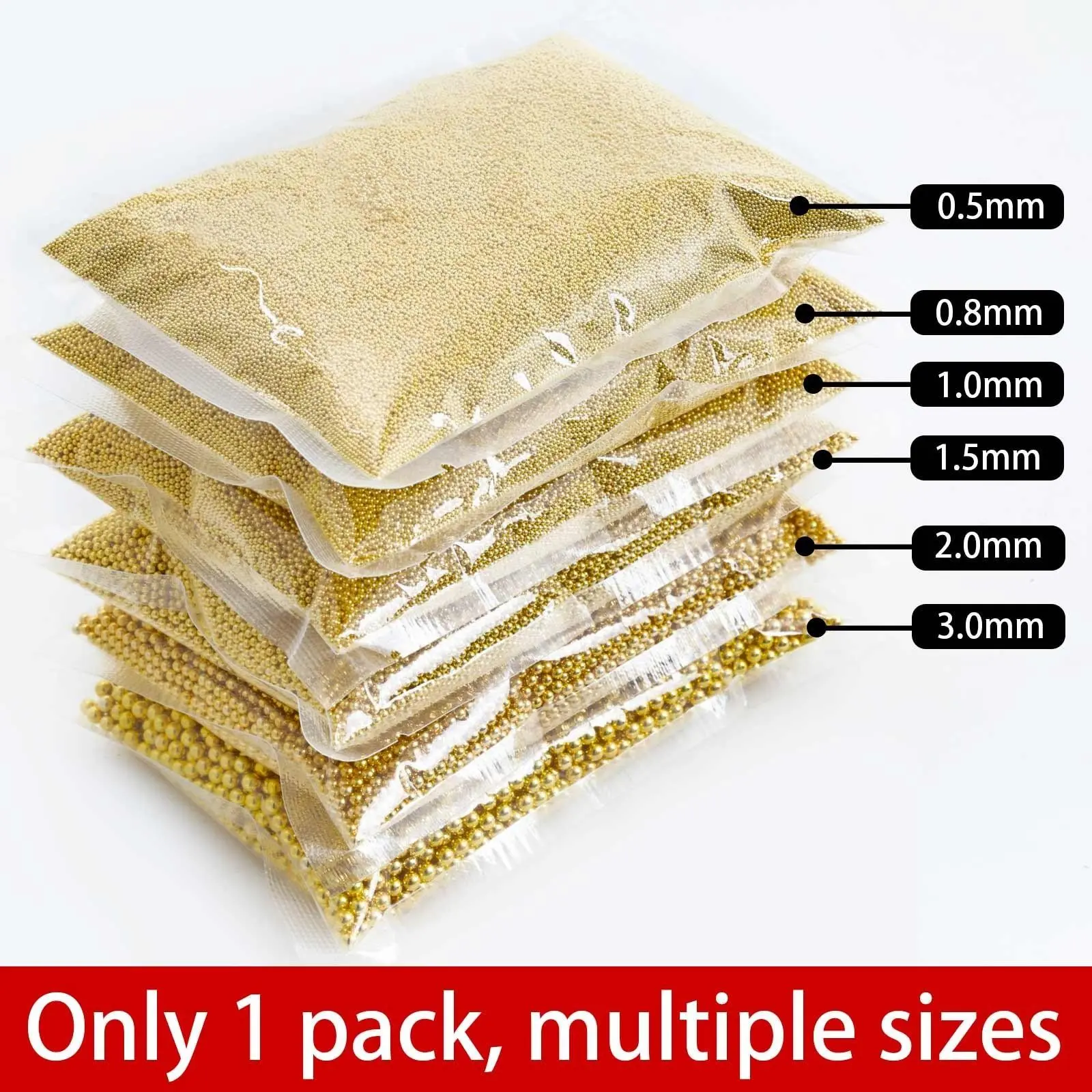 Nail Art Accessories - Mini Small Stainless Steel Caviar Beads - 0.5-3mm Golden Micro Ball Charm - Gel Polish nail Tips Manicure Rhinestones - Nail Art Decorations