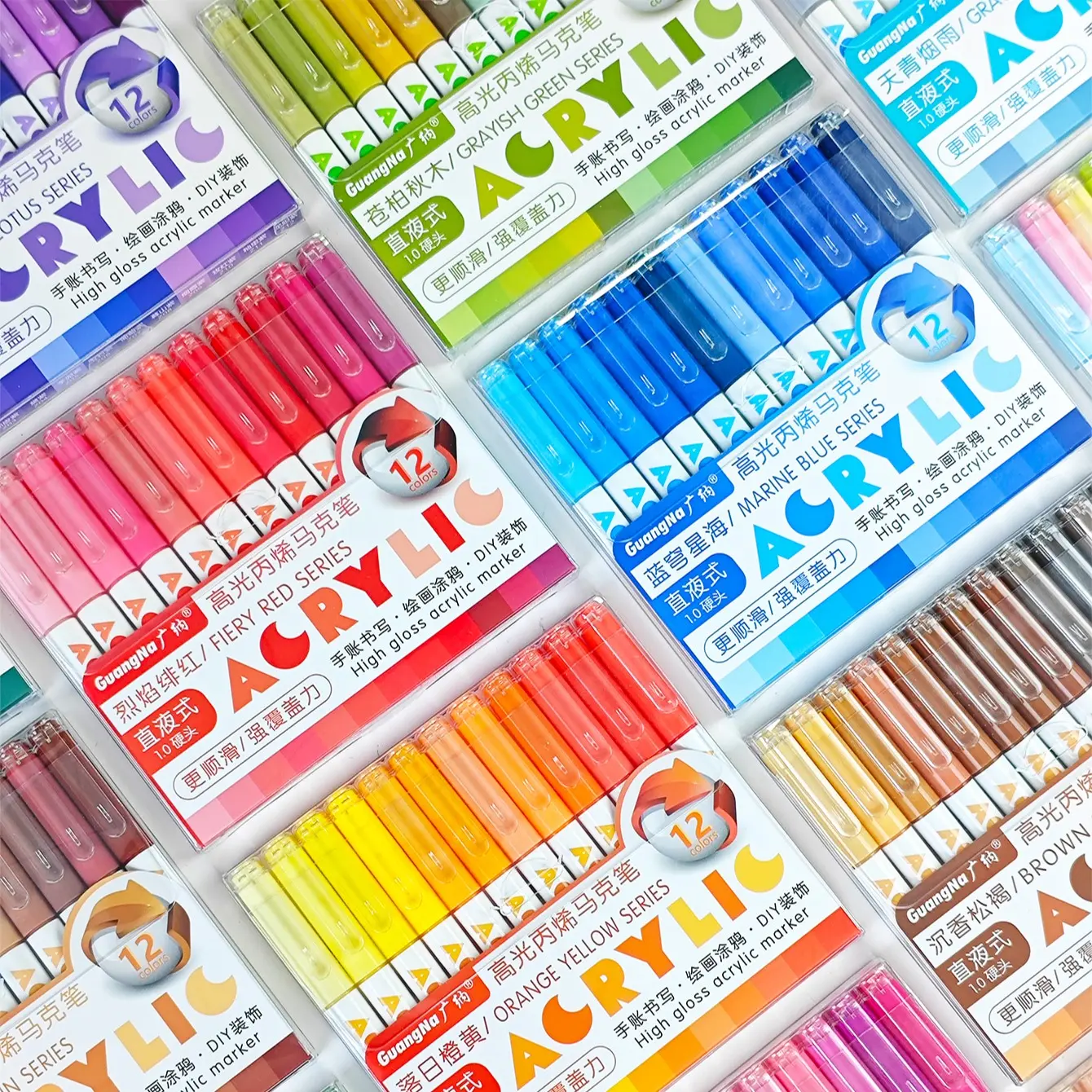 12-Color Highlighter Marker Pen Set, 24 Themes, 1.0mm Hard Tip, 360° Ballpoint, Waterproof, Lightfast, High Coverage, Large Ink Capacity, Student Art Supplies