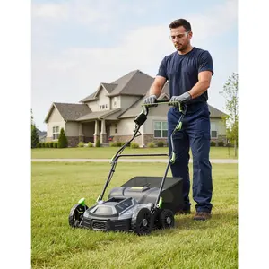 Garvee 15.5 Amp 2-in-1 Electric Lawn Dethatcher & Scarifier - 14" Corded Lawn Aerator, 5-Position Depth Adjustment, Adjustable Handle, 14.5 gal Collection Bag, Steel Blades, Yard Lawn Care Tool Set, Model A03-102B