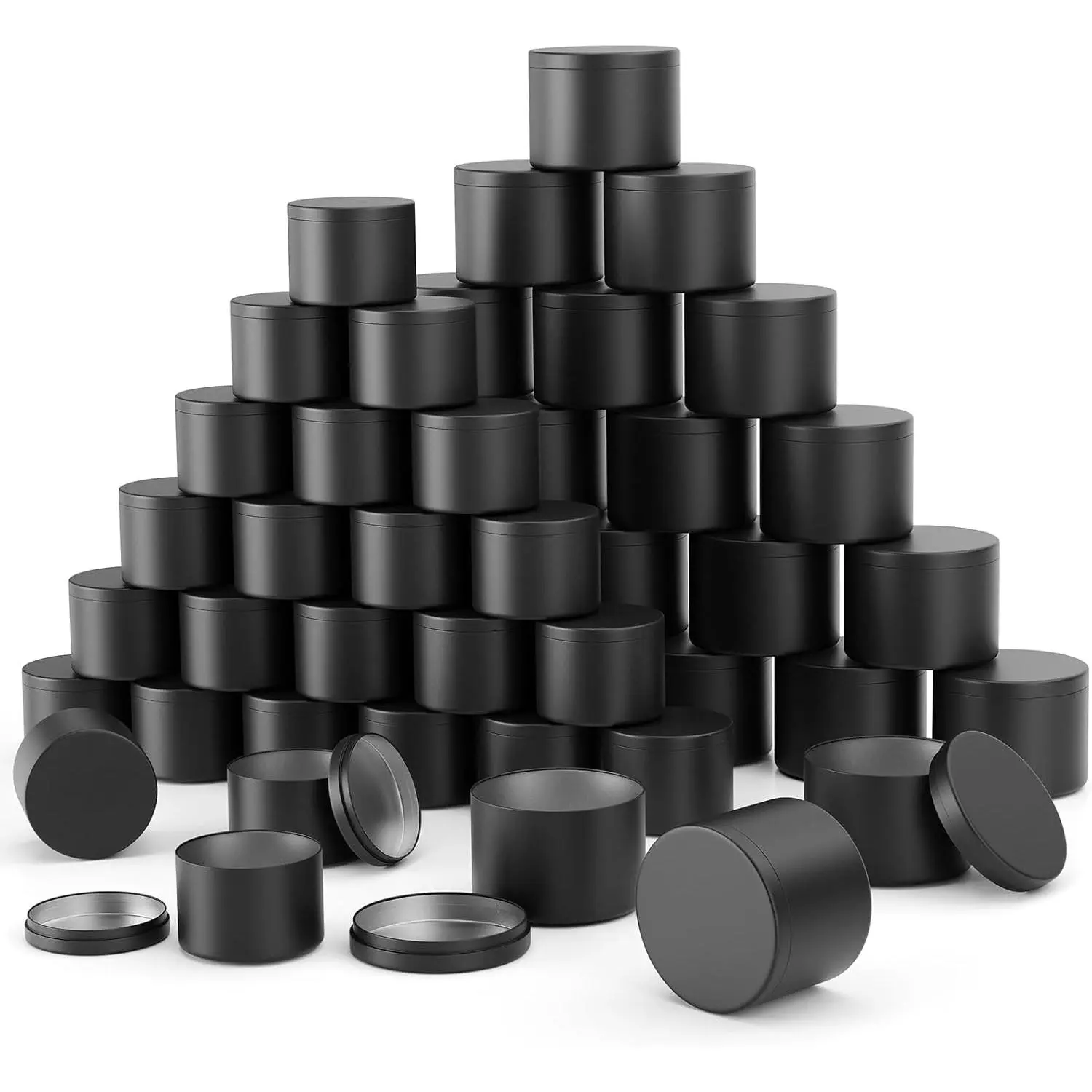 48PCS Empty Candle Tins with Lids for Candle Making, 24PCS 8oz & 24PCS 4oz Black Candle Jars Containers