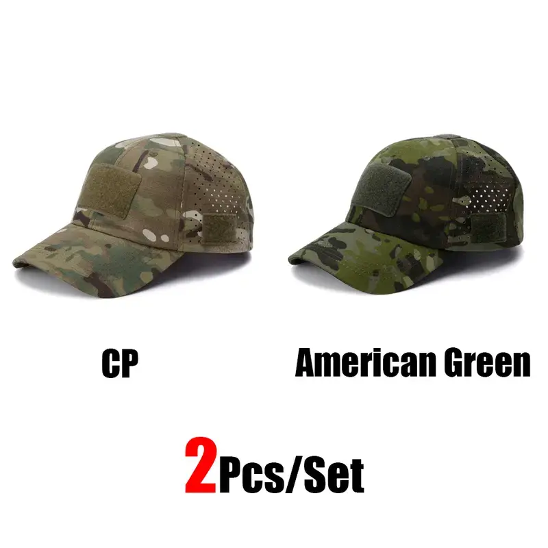 Men's 2-Pack Tactical Baseball Caps, Lightweight Breathable Mesh Trucker Hats with Hook & Loop Patch Panels, Adjustable UV Protection Sun Hat for Hunting & Shooting, Lightweight Sun Hat, Uv Protection Clothing campingessentials