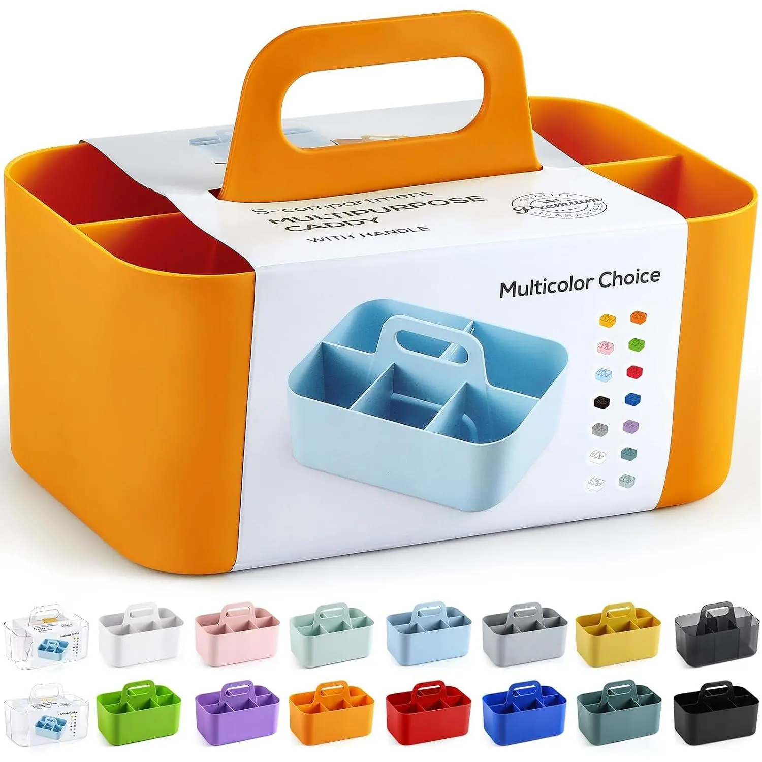 Multiuse  Organizer with Handle, Portable Divided Plastic Tote Bin - Art Craft, Stationary Pen Marker Crayon, Makeup Hair Supplies Storage - Bathroom, Classroom, Dorm, Office, Desk Holder -Orange