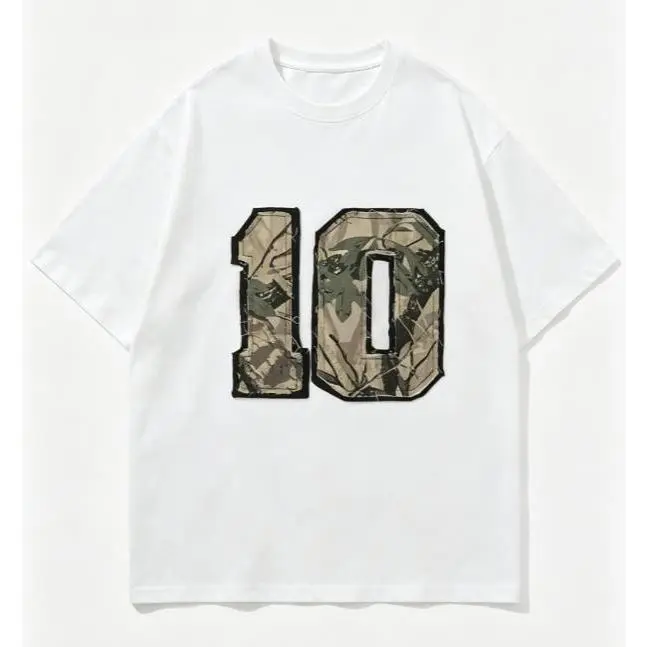 Women's 100% Cotton Printed Short-Sleeved Shirt - Camo Patch Number 10 Vintage Sport Graphic, Soft Boxy Oversized Loose Fit, Birthday Sporty Chic Cotton Graphic Tees, Retro Streetwear Summer Casual Outfit, Tops