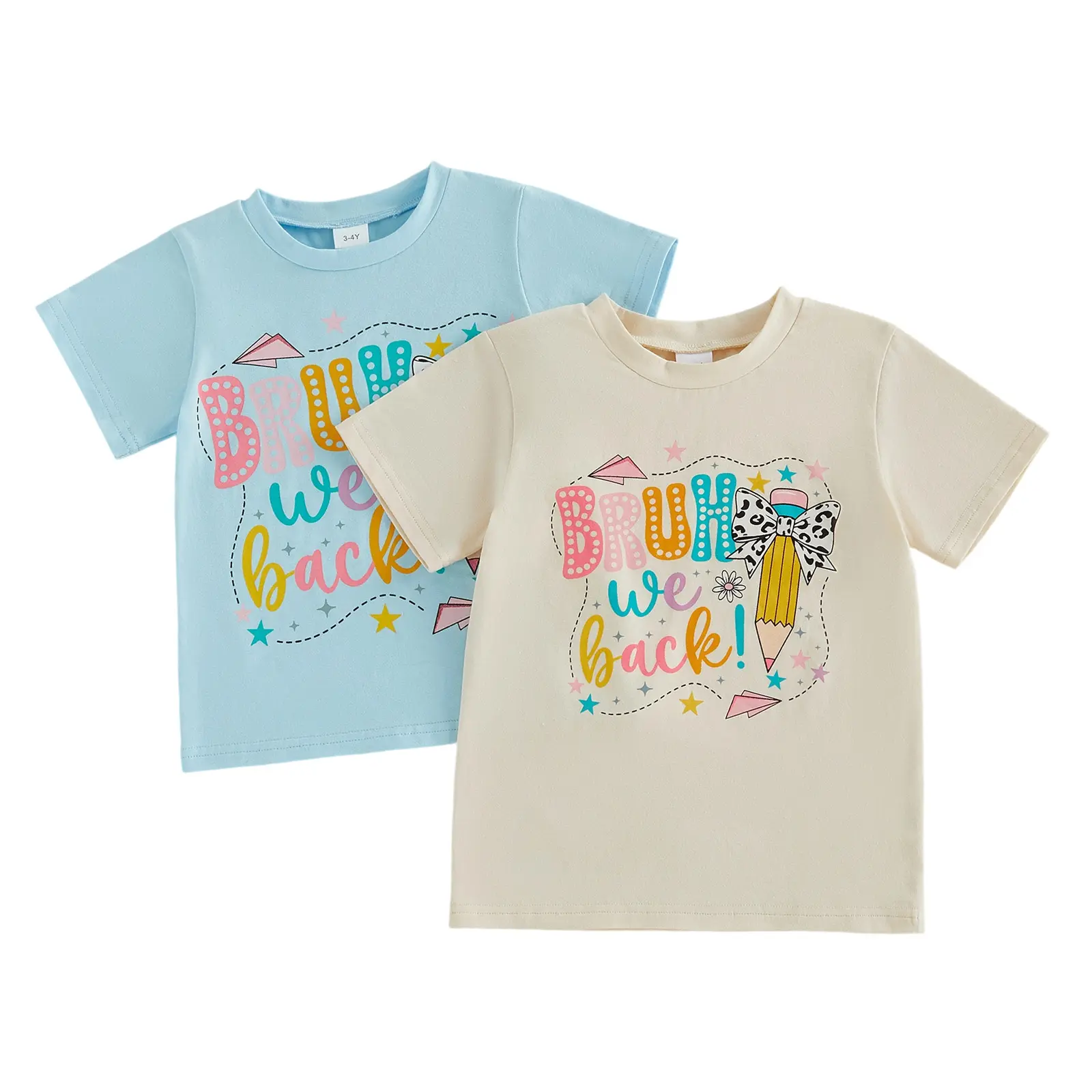Toddler Baby Little Back to School T Shirts Short Sleeve Cute Pencil Letters Print Casual Summer Tops 3-8 Years