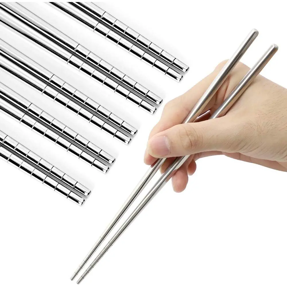 Stainless Steel Chopsticks, 5 Pairs,  | Chopsticks  for Daily Meals, Metal Chopsticks with a Hollow-Core Lightweight Design, Non-Slip Tips, Dishwasher Safe