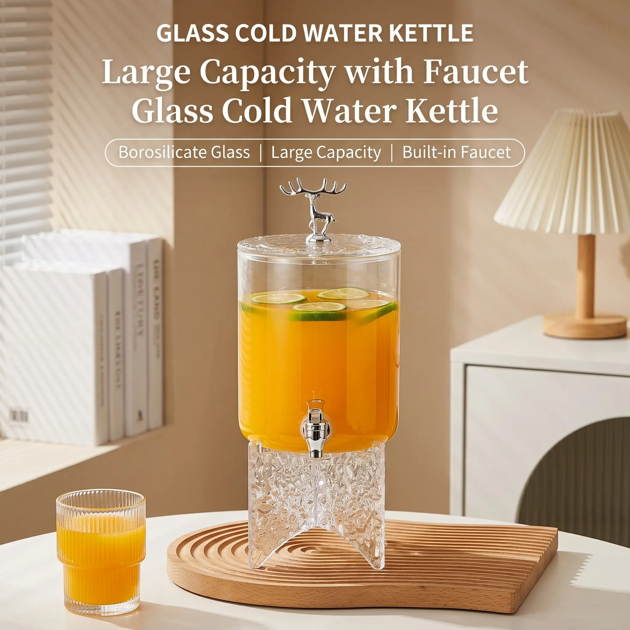 3600ML High Borosilicate Glass Beverage Dispenser Set, Leak-Proof Reusable Design, Ideal for Home, Kitchen, Restaurant Storage