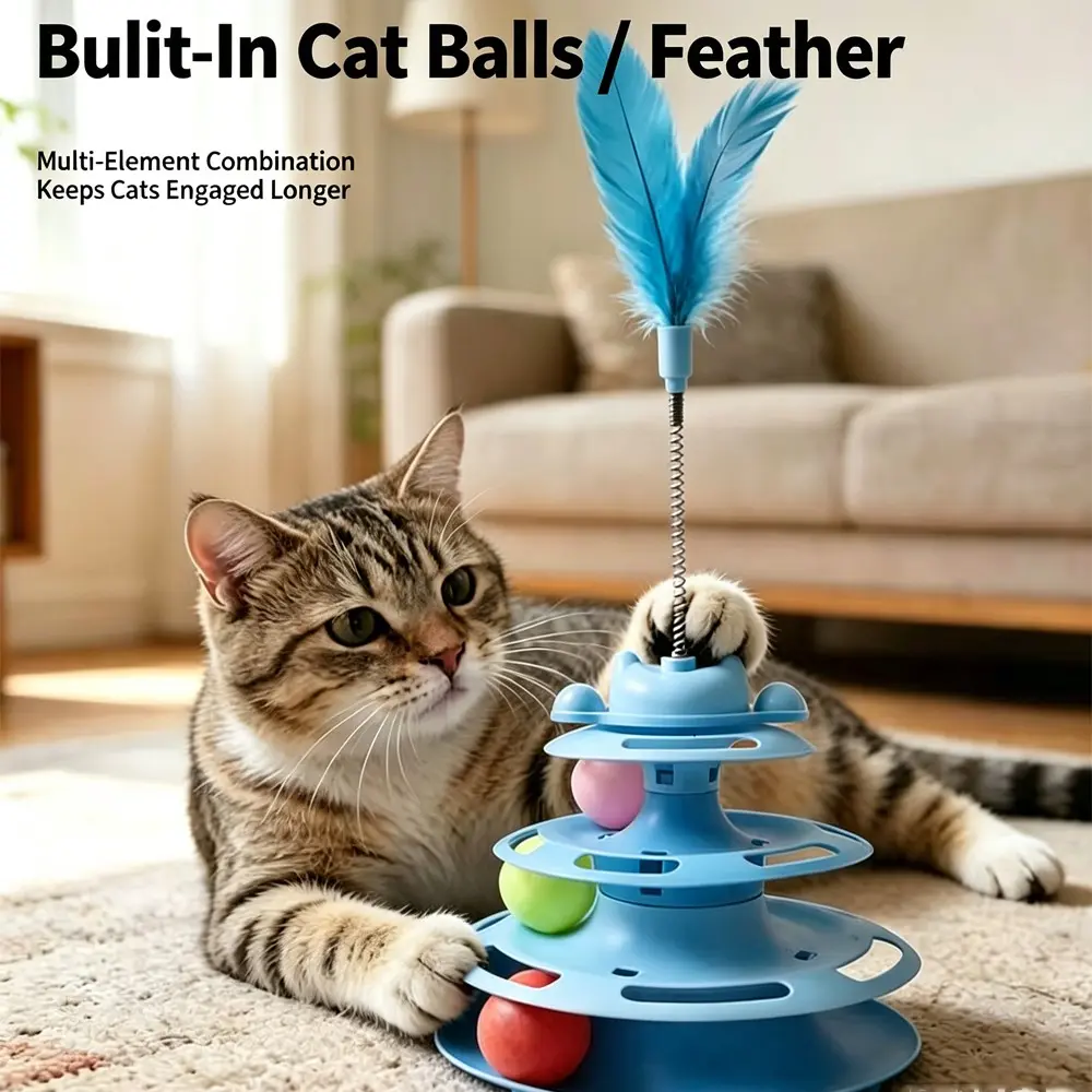 Fashionable Cat Toy, Simple Three-Layer Feather Cat Spinner, Interactive Puzzle Self-Amusement Pet Toy, Engaging Cat Plaything