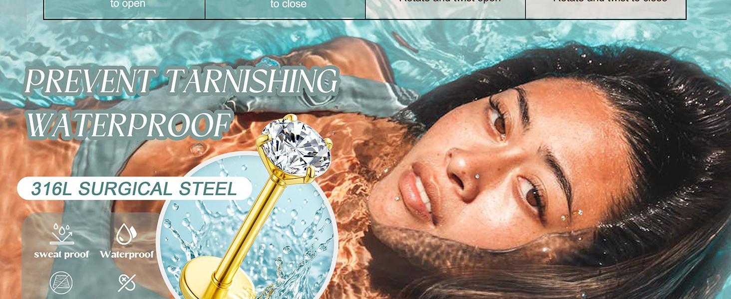 YADOCA 16 Gauge Cartilage Earrings for Women-Hypoallergenic Surgical Stainless Steel Tragus Earring Set Threadless Flat Back Earrings Push in Nose Studs Daith Conch Tragus Helix Piercing Jewelry Cubic Zirconia