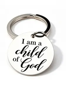 1pc "I am a child of God" Bible Quote Stainless Steel Round Keychain, Christian Faith Religious Gift Pendant