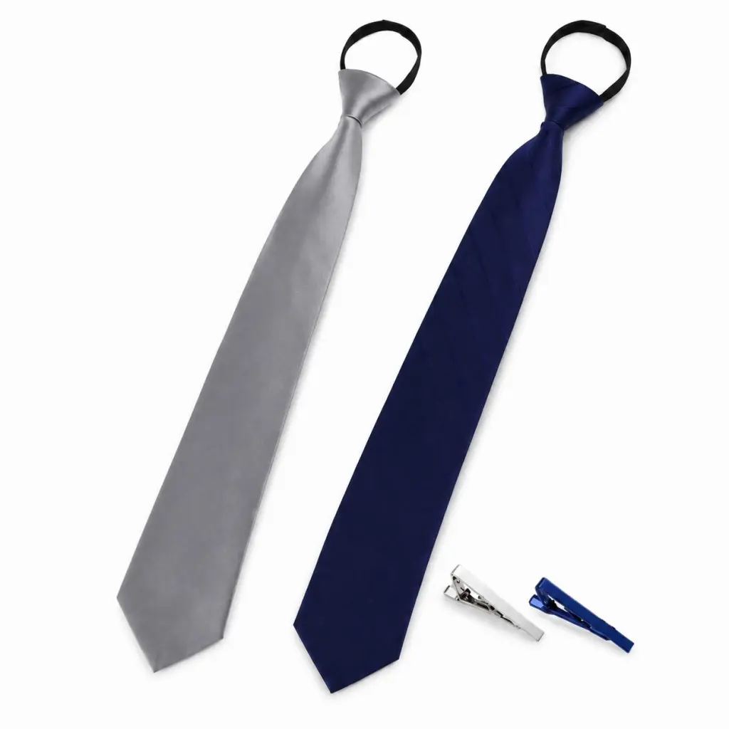 Men's Zipper Pre-tied Necktie, 8cm Wide Quick Wear Zip Tie, Wrinkle Resistant Polyester Business Formal Tie, Silver Gray & Navy Stripe Pre Made Tie for Office, Wedding, Meeting, Uniform, Easy No Knot Neck Tie for Professional Daily Wear