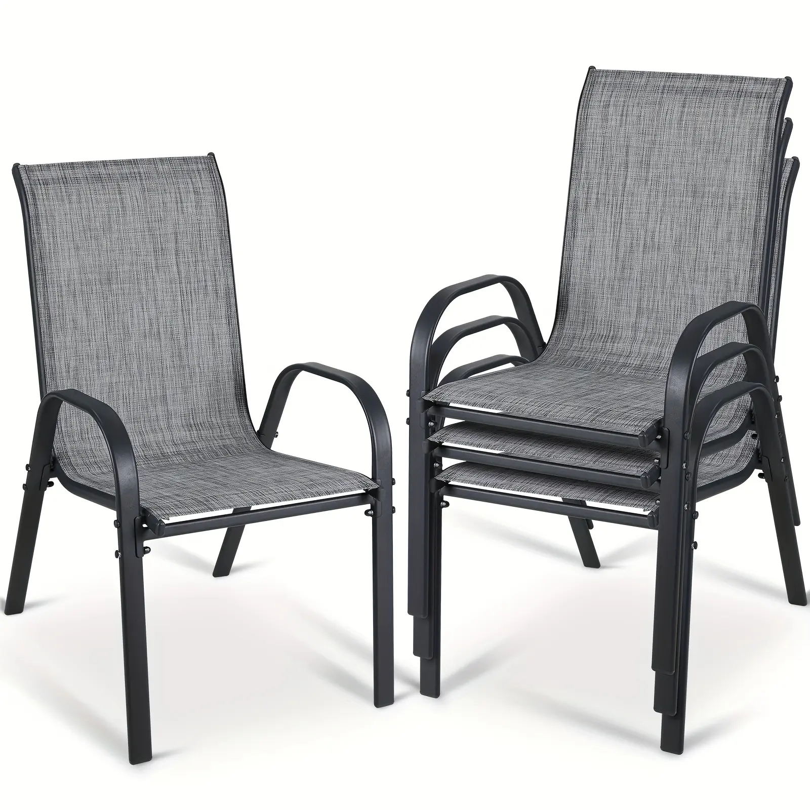 4pcs Patio Dining Chairs, Stackable Chair W/Armrests, Heavy Duty Outdoor Breathable Chairs Set, Upgraded Chair Feet W/Strenthened Iron Spacers for Garden, Lawn, 330 LBS