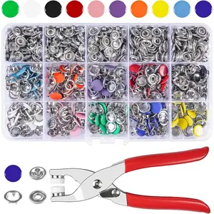 Craftsmanship DIY 200 Sets 3/8 Inch Metal Snaps Buttons with Fastener Pliers Press Tool Kit   Sewing and Crafting (10 Colors,9.5mm) (Solid)