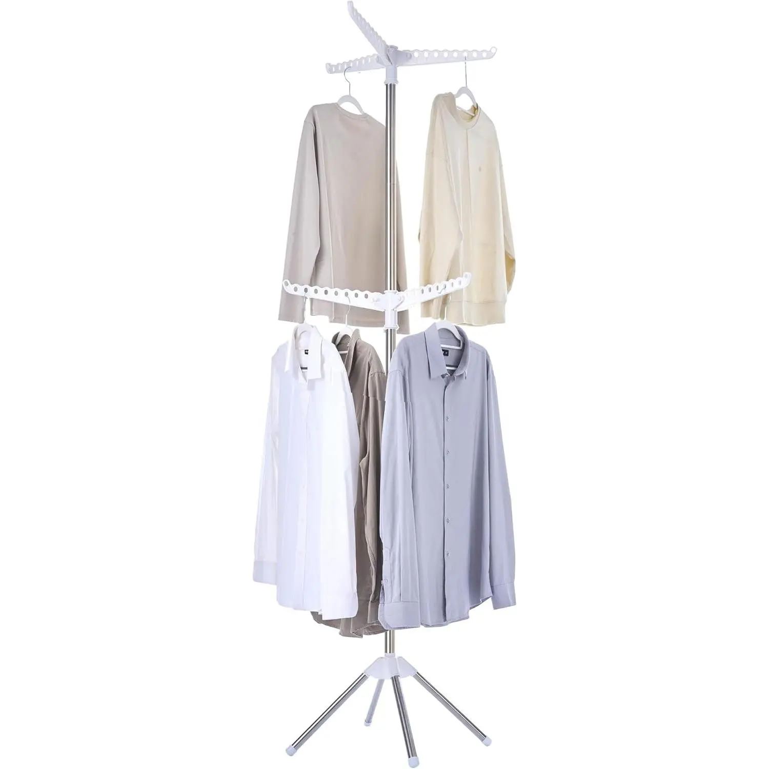 Foldable 74.8 inch 2 Tier Laundry Drying Rack with Rotating Clothes Rail, Holds 54 Pieces of Clothes, Space Saving Indoor Stainless Steel, White and Silver CDR002W01