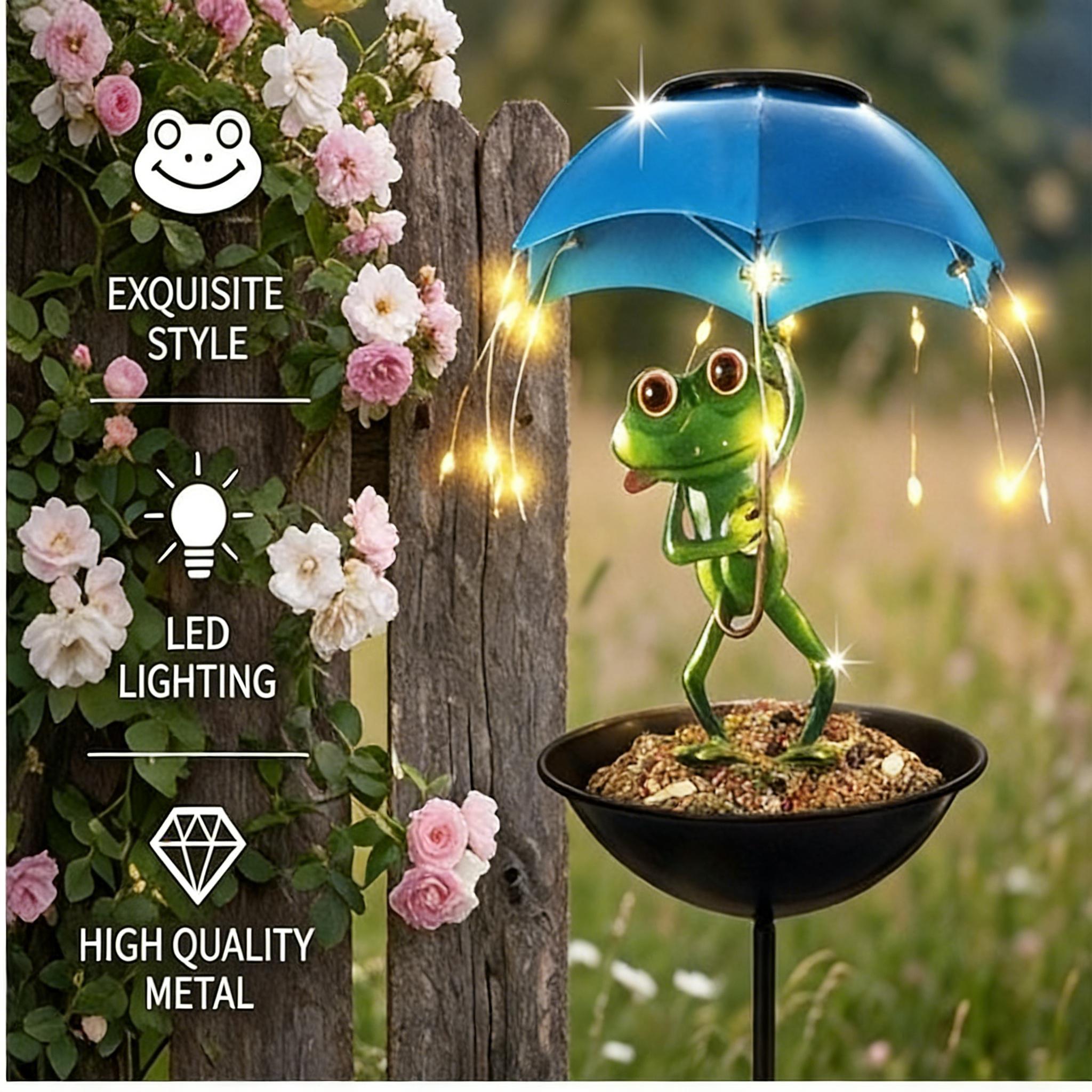 Outdoor Frog Statue Solar Light with LED String, Garden Bird Feeder & Hummingbird Feeder Lamp, Waterproof Decor for Aisle, Yard & Terrace