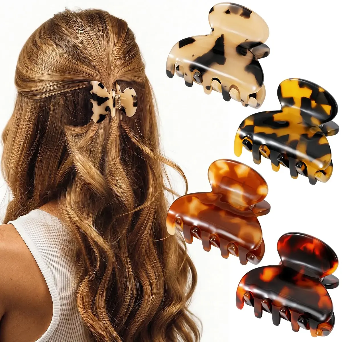 4 count Acetate Small Hair Clips for Women, 1.6 Inch Mini Cute Claw Clips | Durable Hair Claw Clips for Thin Fine Hair Half Up Styling, Leopard Print Jaw Clips Hair Accessories for Girls , Tortoise