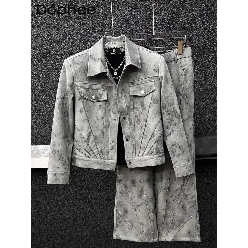High-End American Style Retro Fashion Jacket Sets Men 2025 Autumn New Two-piece Sets Male Handsome Trendy Loose Coats Pants Sets