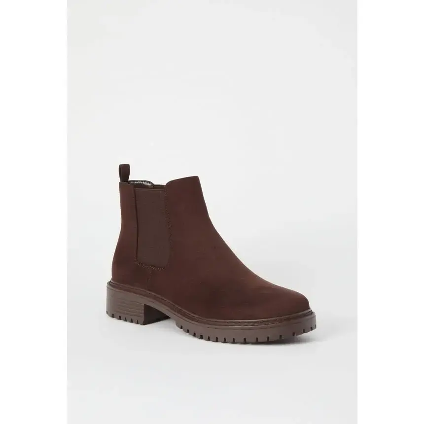 JUSTFAB Women's Chelsea Boots - Pull-On Faux Suede Ankle Booties with Chunky Heel, Low Lug Rubber Sole, Round Toe Walking Shoes