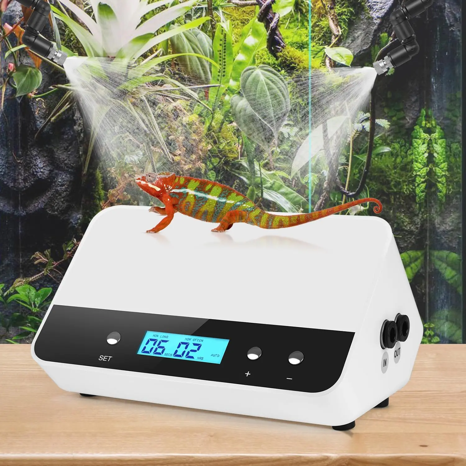 Reptile humidifier, LCD with Timing Function, time Length and Interval can be Set, Reptile  System with 6  nozzles,misting System for Reptiles of Amphibians, Tanks, Paludarium
