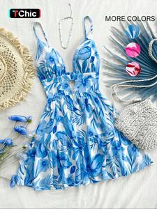 women's all over print backless cami dress, bohemian casual spaghetti strap sleeveless short dress for beach holiday vacation, ladies summer tropical clothes, womenswear, dresses for women, boho clothes, boho casual fashion