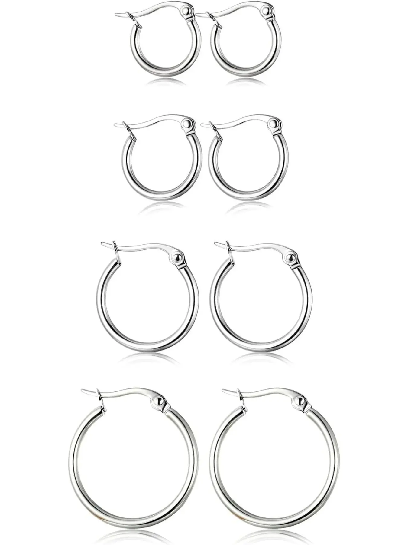 4 Pairs Stainless Steel Hoop Earrings Set Cute Huggie Earrings for Women,10MM-20MM