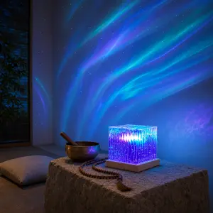 16-Color Magical Aurora Cube Mood Lamp with Remote Control - Dimmable LED Night Light with Dynamic Wave Effect, Calming Ambient Zen Sensory Lighting for Meditation, Stress Relief & Self Care