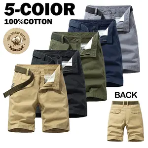 Men Vintage Cotton Cargo Shorts Mid Waist Straight Knee Chino Bottoms Loose Fit Soft Breath Summer Multi Pocket Casual Pants Outdoor Hiking Walking Daily Travel Trendy Male Streetwear Light Solid Color Daily Holiday Weekend Daily Casual Walking