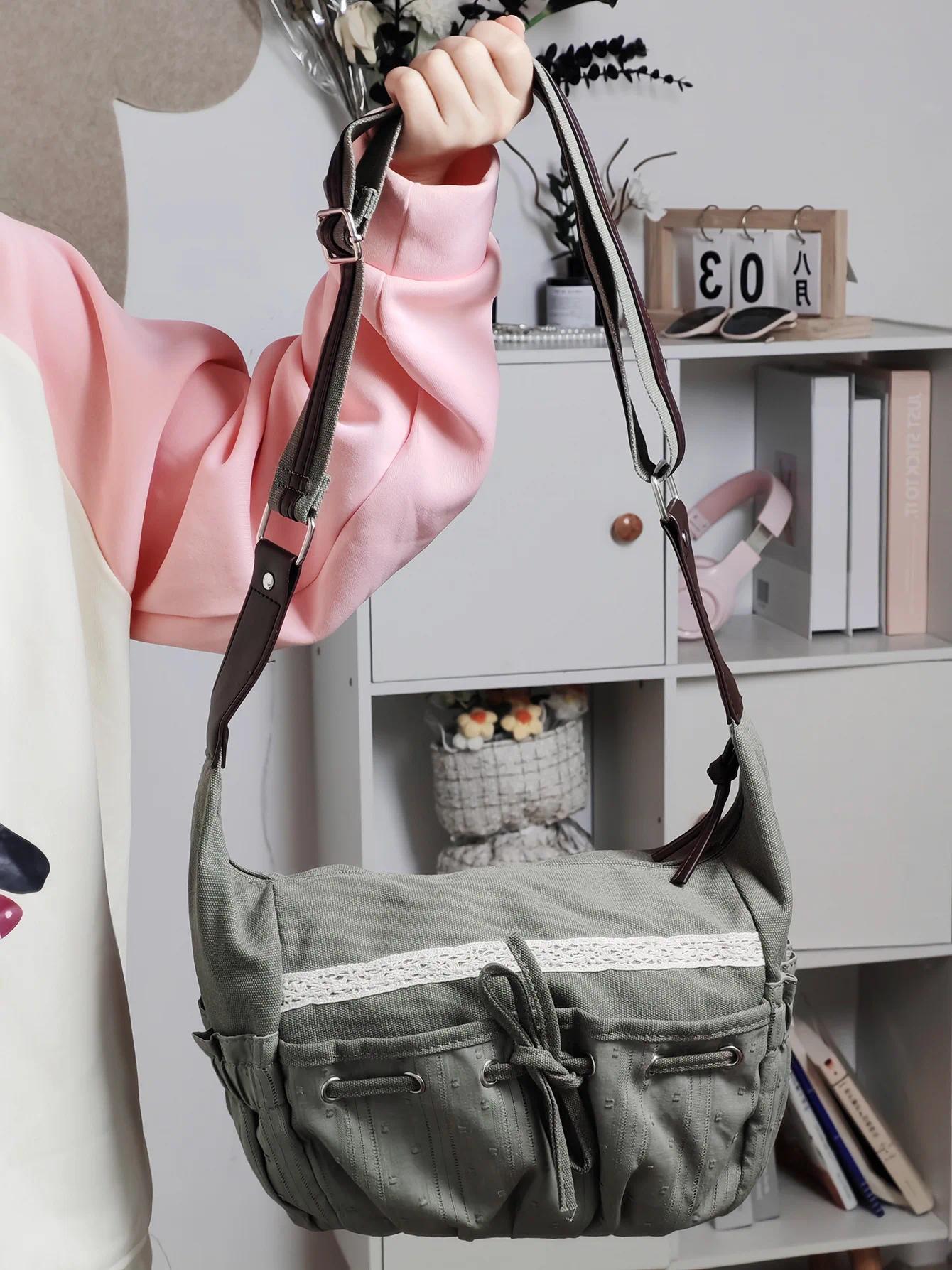 2025 New Designer Women Casual Shoulder Bag Y2K Aesthetic Streetwear Drawstring Handbag Vinage Crossbody Bag Denim Bag