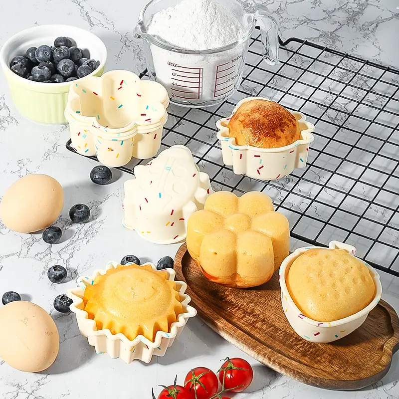 Colorful Flexible Stackable Kitchen Reusable Baking Cups - Multi-Shape Muffin Liners with Flower, Moon & Strawberry Shapes, Strawberry Cake Mold for Home Baking, Diverse Forms