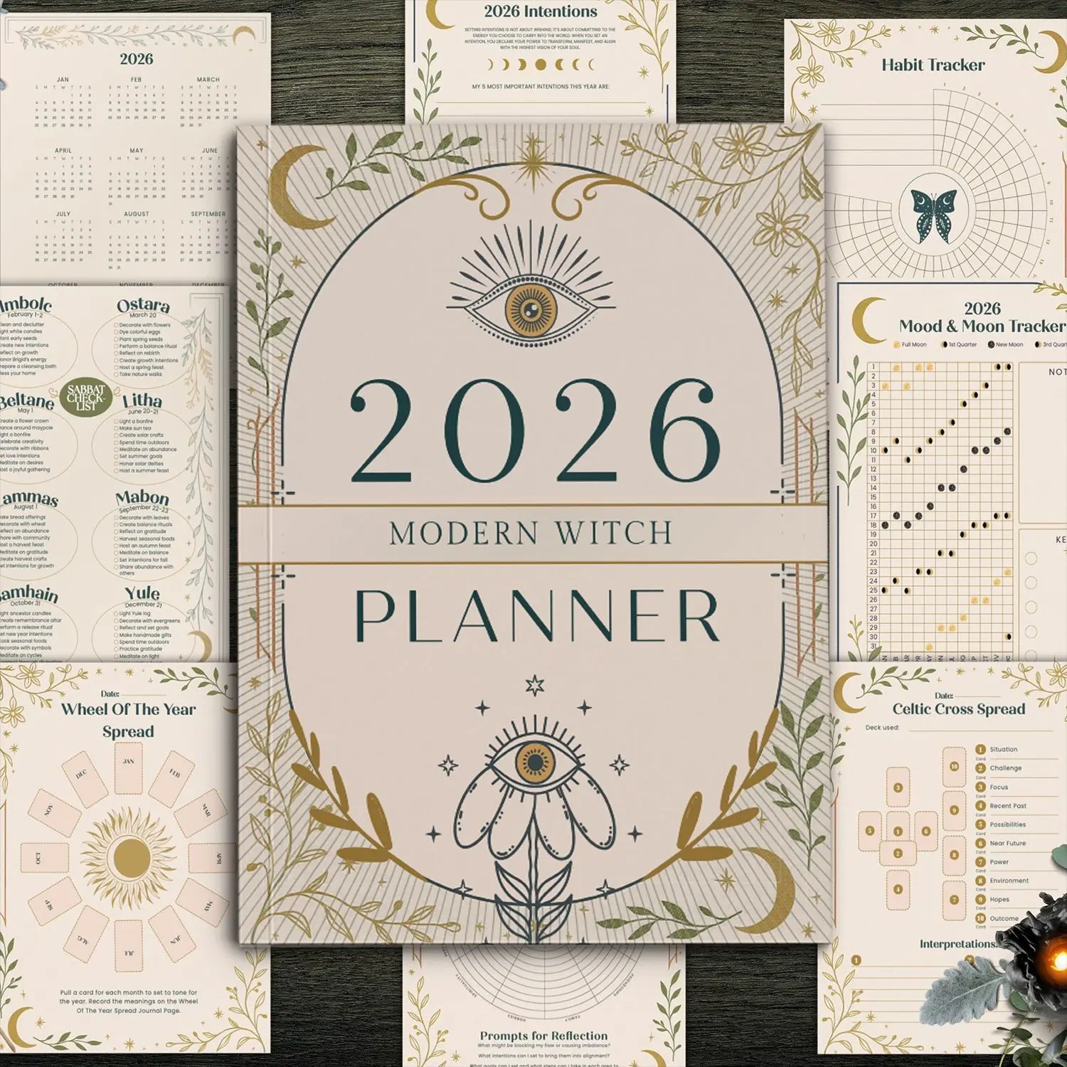 2026 Modern Witch Planner Notebook, Magic Theme Journal, Annual Monthly Weekly Planner, Vintage Mystical Calendar, Creative Pocket Diary