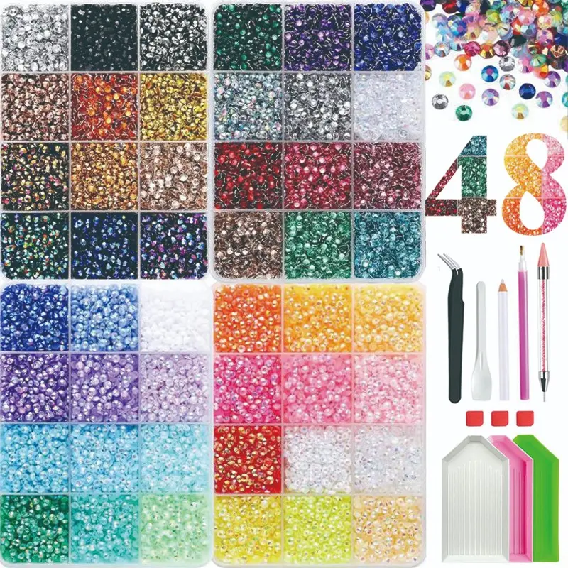 48 Colors 30000 Pieces DIY Rhinestone Nail Art Stickers, Bright Decorative Drills for DIY Nail Art, Handmade Crafts, Notebooks, Shoes, Nail Art Set