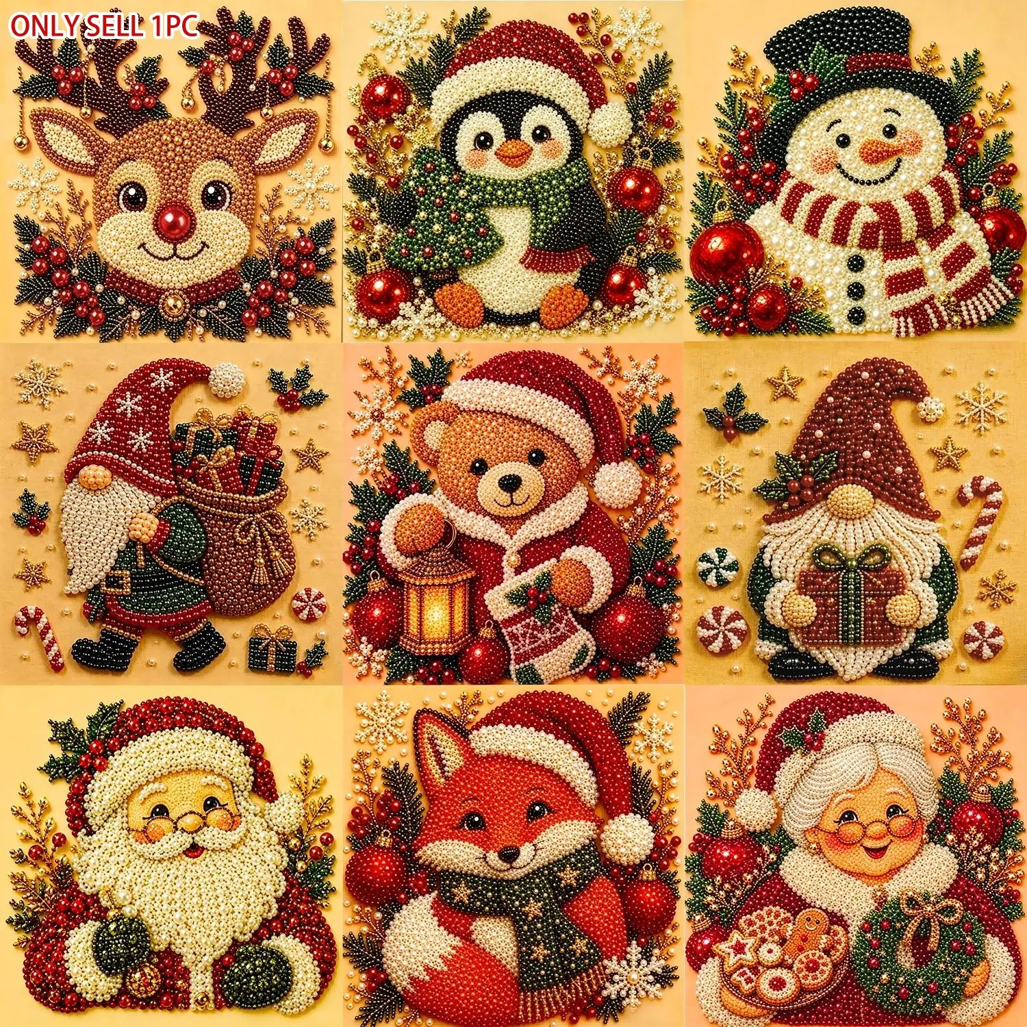 New Christmas Pearl Art DIY Handicraft Kit, Santa, Reindeer, Snowman, Gnome, Fox, 5D Diamond Painting, Adult Winter Home Decor, Beginner Friendly, Party Gift