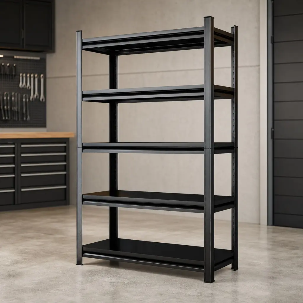 ARCH 5-Tier Heavy Duty Metal Storage Shelf Unit, 2000 LBS Total Capacity, Adjustable Height Industrial Utility Rack, Open Back Bookcase for Garage, Workshop, Black Powder-Coated Steel, Assembly Required
