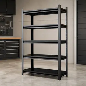 ARCH 5-Tier Heavy Duty Metal Storage Shelving Unit, 2000 LBS Total Capacity, Adjustable Height Industrial Utility Rack, Open Back Bookcase for Garage, Workshop, Living Room, Black Powder-Coated Steel, Assembly Required, Black Color Options