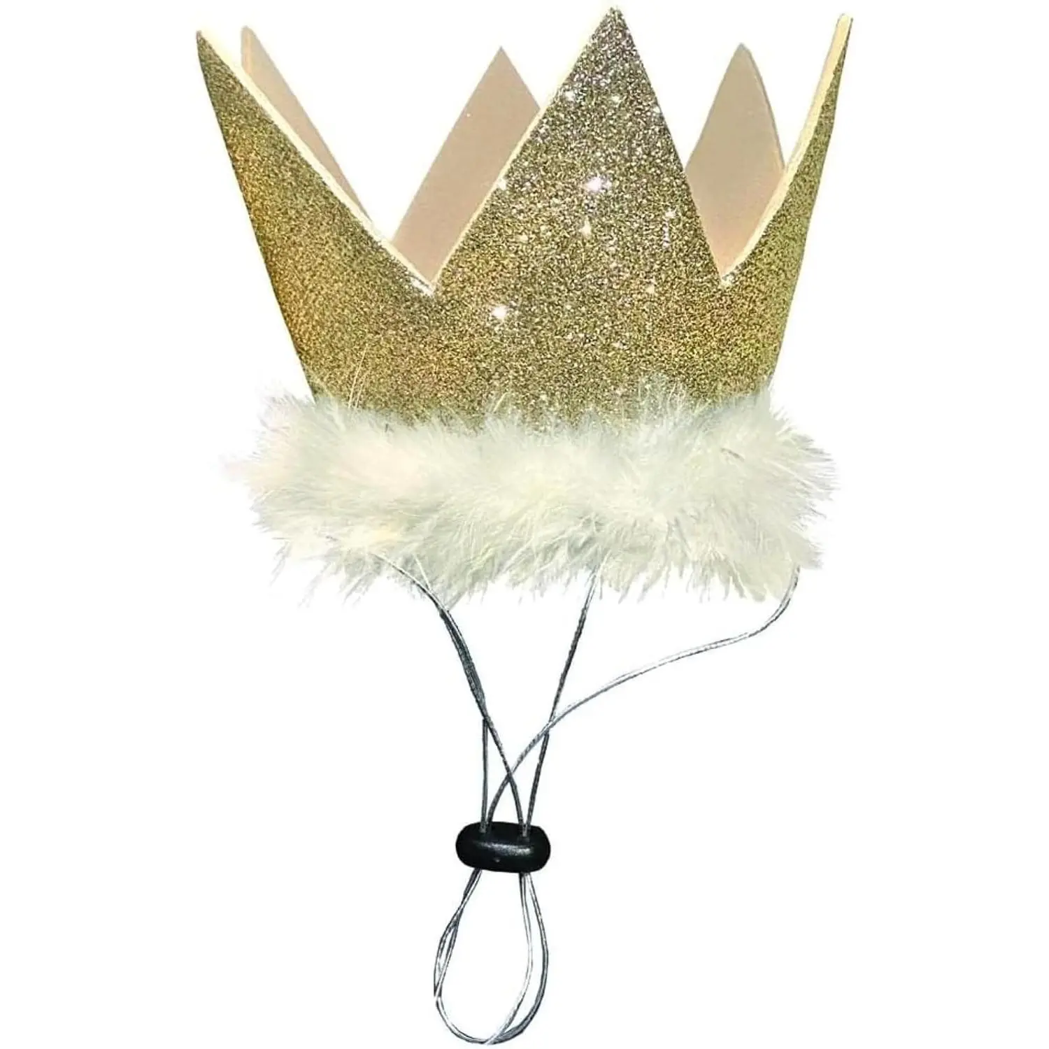 Party Crown Hat for Dogs  Cats, , Large | Feathered Trim with No Mess Glitter, SnugFit Straps  Toggle, Soft  Comfy,  for Birthdays  Photos