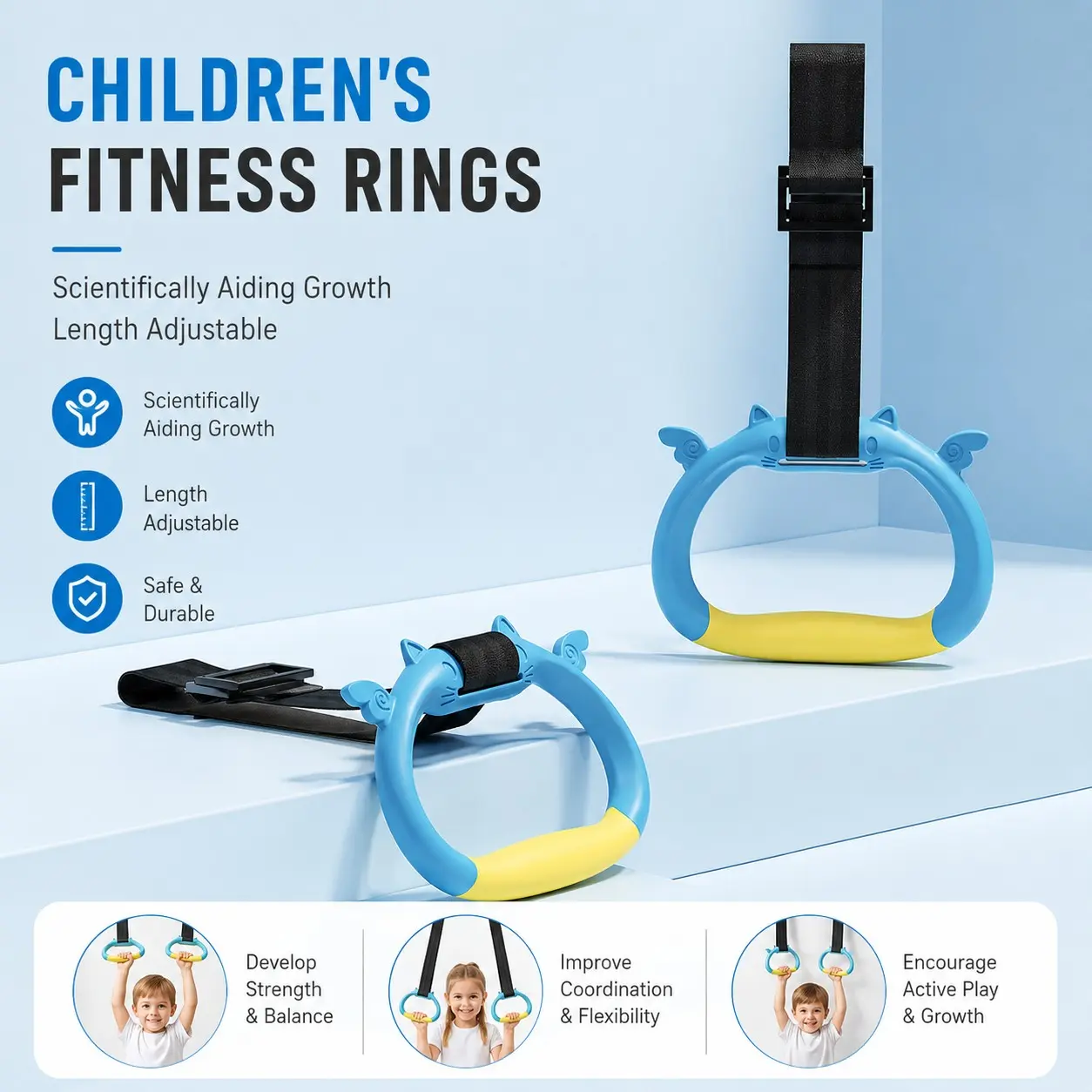 1Pair Indoor Children Pull-Up Rings, Home Fitness Equipment, Kids Pull-Up Bar, Height Training Indoor Ring, Junior Gymnastics Equipment, Gymnastics Gifts, Sports Exercise Gear